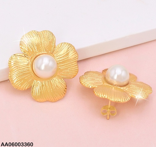 [AA06003360] ARETES FLOR 4 PETALOS RAYADOS/ PERLA CENTRO EA1163-270