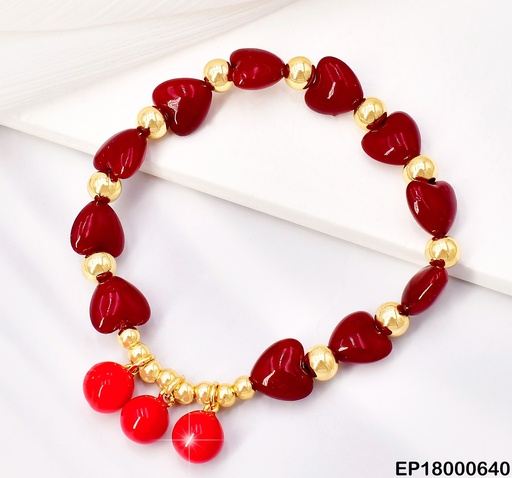 [EP18000640] PULSERA CORAZONES ROJOS DIJES:3 PELOTAS ROJAS BE380-294