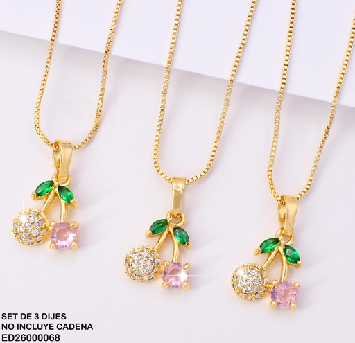 [ED26000068] PAQ.3 DIJES PQ. CEREZAS ZIRCONIAS/ROSADAS 009K8131-205