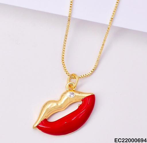 [EC22000694] CADENA FINA DIJE LABIOS DORADO/ROJO CE172-294
