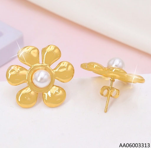 [AA06003313] ARETES DOR FLOR /PERLA CENTRO EA994-303