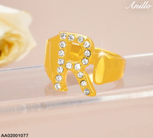 [AA02001077] ANILLO DOR ZIRC LETRA"R" RA526-305