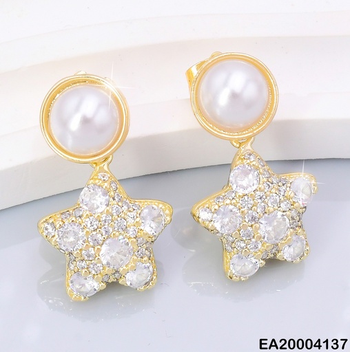 [EA20004137] ARETES DOR PERLA/ESTRELLA ZIRC COLGANTE EE2198-3