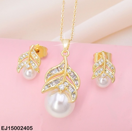 [EJ15002405] SET DOR RAMITA ZIRC/PERLA COLGANTE SE755-3