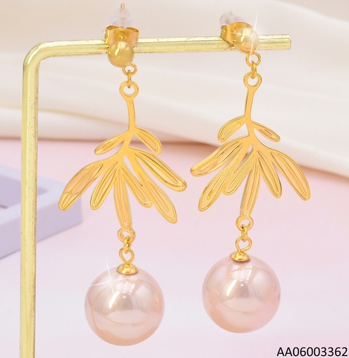 [AA06003362] ARETES DOR HOJITAS/ PERLA ROSA COLGANTE EA1167-45