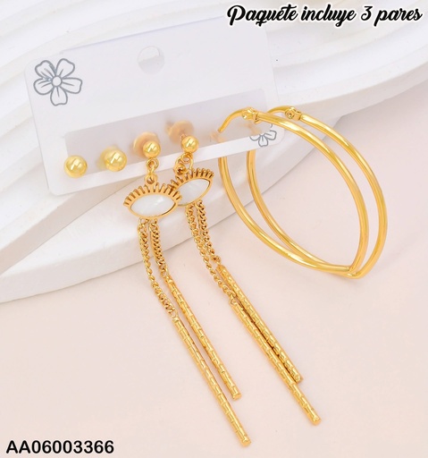 [AA06003366] PAQ. 3 PARES DE ARETES ESF/OJOS/ARGOLLA/ SA923-270