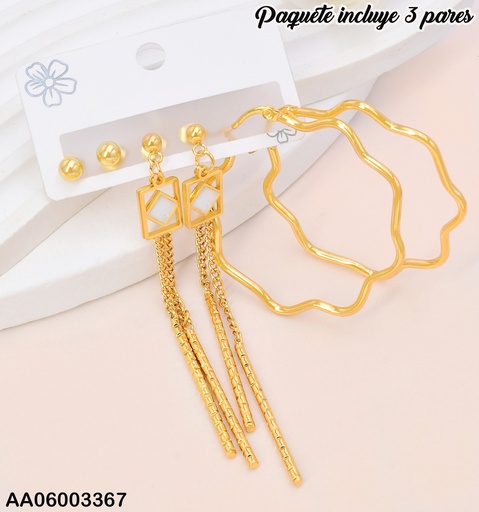 [AA06003367] PAQ. 3 PARES ARETES ESF/ROMBO BLANCO /CROQUI FLOR SA924-270