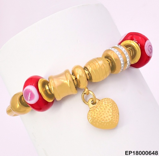 [EP18000648] PULSERA DOR DETALLES CORAZON CORRUGADO/RUEDAS ROJAS R7033-289