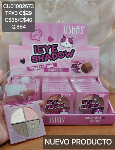 [CU01002673] PALETA 4 SOMBRAS LOVELY UF028-2 TONOS SURTIDOS