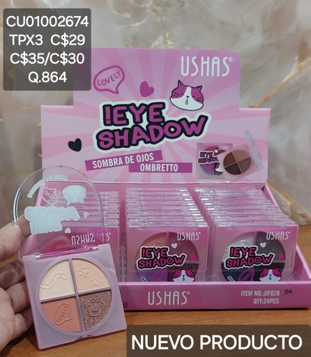 [CU01002674] PALETA 4 SOMBRAS LOVELY UF028-4 TONOS SURTIDOS