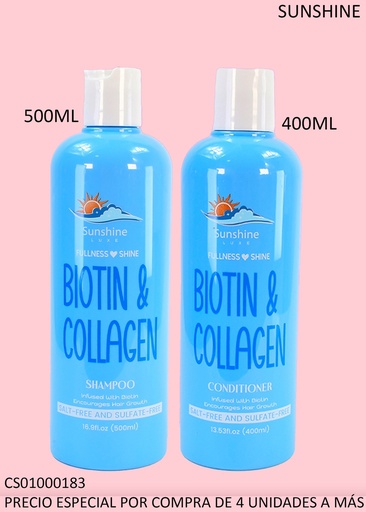 [CS01000183] SET SHAMPOO 500 ML +ACONDICIONADOR 400 ML BIOTIN & COLLAGEN  SU102 SUNSHINE