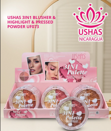[CU01002683] PALETA RD BLUSH/ILUMINADOR/POLVO COMPACTO 3EN1 USHAS UF073B
