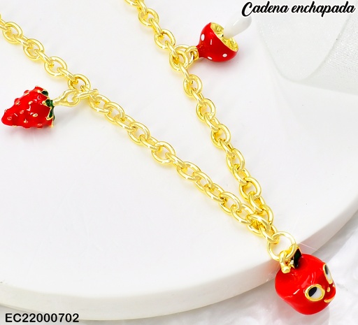 [EC22000702] CADENA DOR DIJES FRESA/HONGO/MANZANA 👀 CE239-9 (CHE)