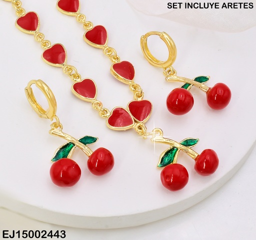 [EJ15002443] SET DOR ESLABONES LARGOS/CORAZONES/CEREZAS SE906-9