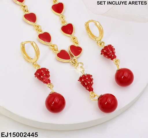 [EJ15002445] SET DOR ESLABONES LARGOS/ CORAZONES/FRESA/ESFERA ROJA SE903-9