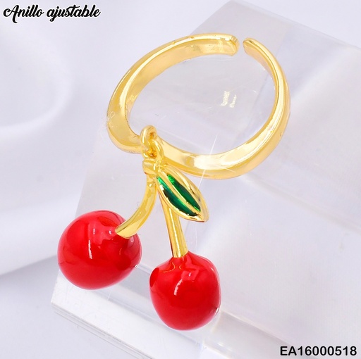[EA16000518] ANILLO DOR CEREZAS/ HOJITA LINEA DOR CENTRO RE162-9