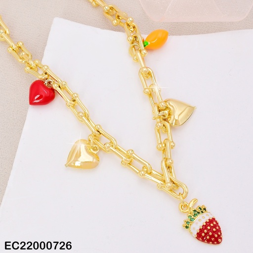 [EC22000726] CADENA DOR DIJE FRESA/CORAZON ROJO-DOR/NONI CE232-9