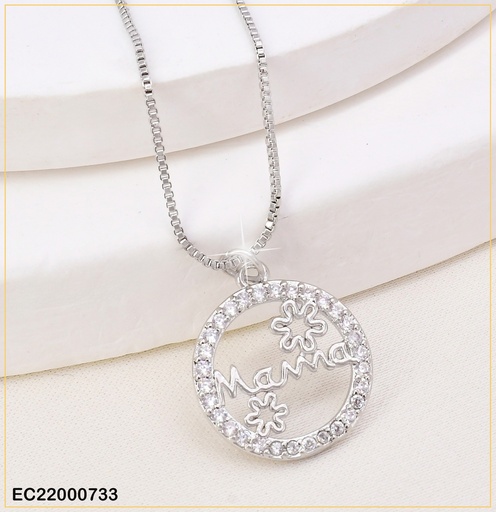 [EC22000733] CADENA PLAT.FINA CIRCULO ZIRC."MAMA" C/FLORES N718