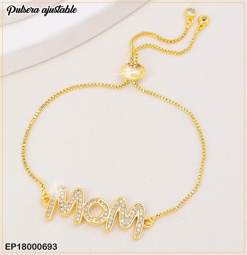 [EP18000693] PULSERA AJUST."MOM" ZIRC.BORDES DORADOS N2032