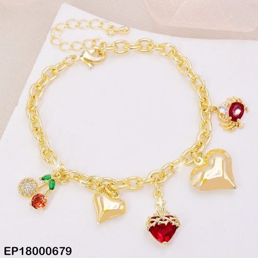 [EP18000679] PULSERA DOR CEREZAS/CORAZON DOR/CORAZON ESPINADO/CANGREJO BE345-9