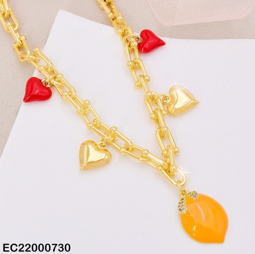 [EC22000730] CADENA DOR CORAZONES ROJOS/DOR/MANGO CE240-9