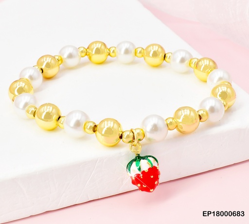 [EP18000683] PULSERA PELOTITAS-PERLAS,DIJE: FRESAS C/BLANCO BE396-9 (CHE)