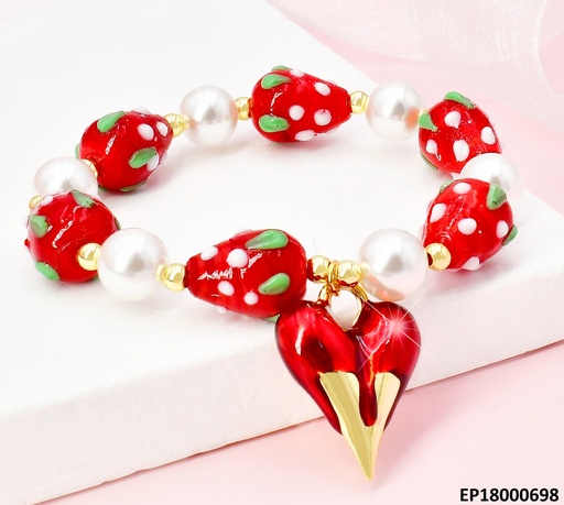 [EP18000698] PULSERA FRESAS/PERLAS/CORAZON CENTRO BE424-9 )CHE)
