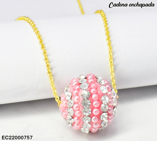 [EC22000757] CADENA DOR DIJE BOLA DE FUEGO ZIRC ROSA/PLAT CE192-313
