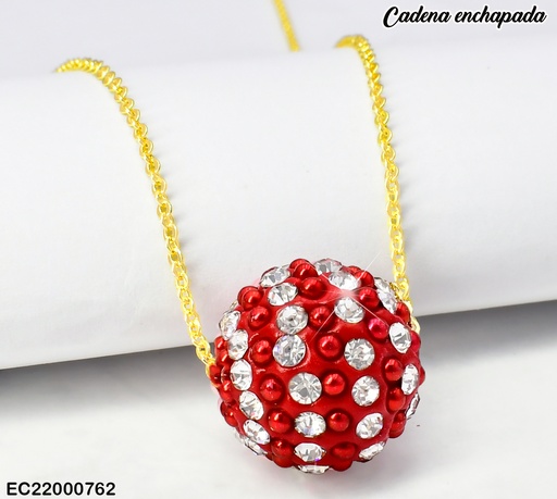 [EC22000762] CADENA DOR DIJE BOLA DE FUEGO ZIRC ROJA/PLAT CE197-313