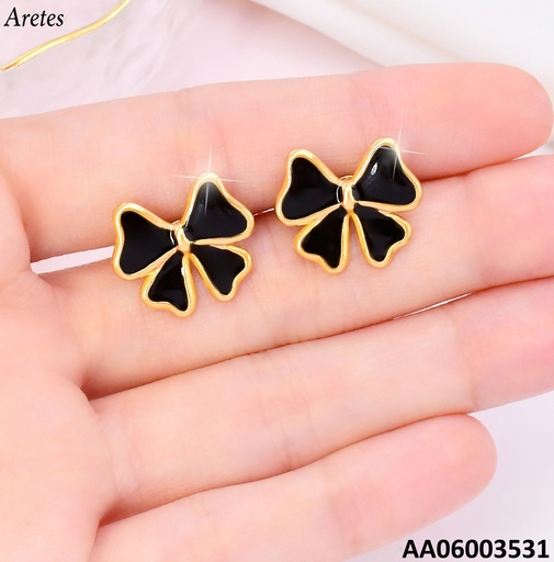 [AA06003531] ARETES LAZO NEGRO BORDE DOR VD084482-207