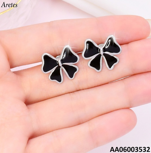 [AA06003532] ARETES LAZO NEGRO BORDE PLATEADO VD085459-207