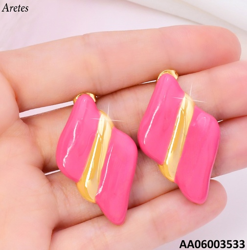[AA06003533] ARETES ROMBOS FUCSIA C/LINEA DOR DIAGONAL VD084718-207