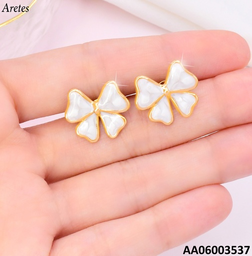 [AA06003537] ARETES LAZO BLANCO BORDE DOR VD084483-207