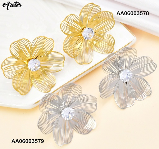 [AA06003579] ARETES PLAT FLOR CALADA/ZIRC. CENTRO VD085475-207