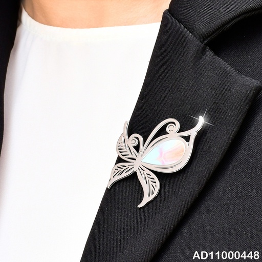[AD11000448] BROCHE PLATEADO MARIPOSA CELESTE/ROSADO K6028-809