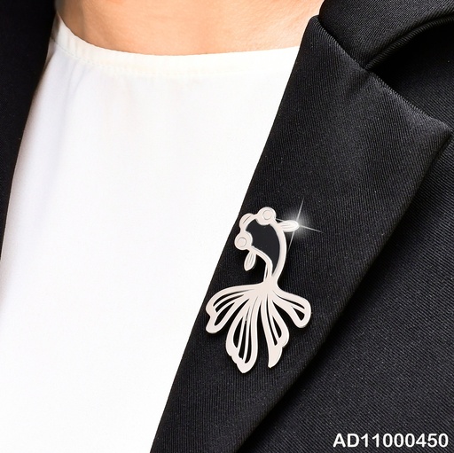 [AD11000450] BROCHE PLATEADO PEZ NEGRO K6020-809