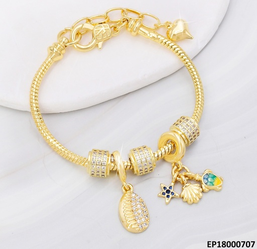 [EP18000707] PULSERA DOR DIJE HOJA/ESTRELLA/TORTUGA/CILINDRO BE576-294