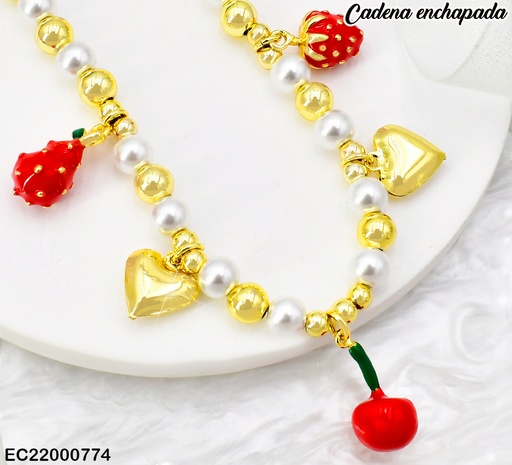 [EC22000774] CADENA PELOT. DOR/PERLAS /FRESA/CORAZON/CEREZA CE252-9  (CHE)