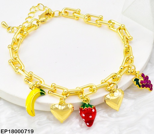 [EP18000719] PULSERA DOR ESLAB. LARGOS BANANA/CORAZON/UVA/FRESA BE557-9