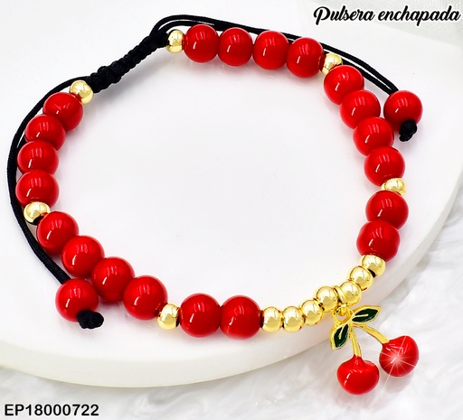 [EP18000722] PULSERA AJUSTABLE PELOTITAS ROJAS / CEREZAS BE745-336 (CHE)