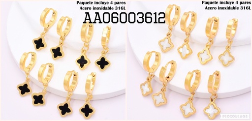 [AA06003612] PAQ. 4 ARETES HUGGIES VAN CLEEF NEGRO COLGANTE N1389-123