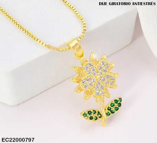 [EC22000797] CADENA DIJE DIJE FLOR PERLITAS C/HOJAS VERDES CE340-333 (TLP)