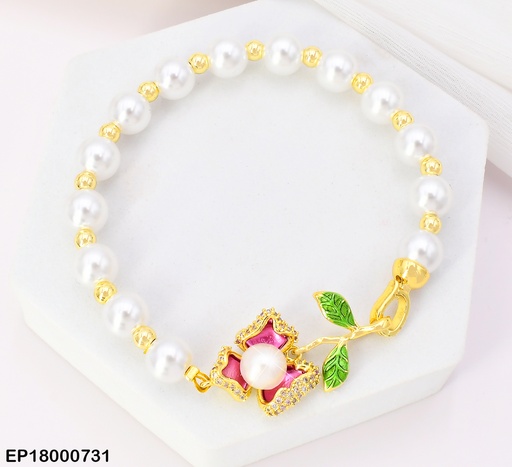 [EP18000731] PULSERA PERLAS DIJE FLOR CON HOJITAS BE731-5 (TLP)
