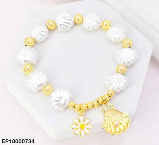 [EP18000734] PULSERA PERLAS-PELOTITAS DOR BE748-294 DIJE:OSTRA/FLOR BLANCA (TLP)