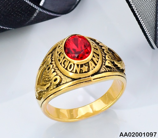 [AA02001097] ANILLO DORADO PIEDRA ROJA ESTILO GRADUACION "PROMO" K7246-73