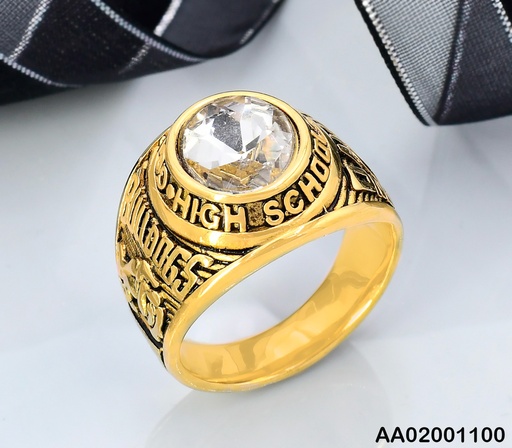 [AA02001100] ANILLO DORADO ESTILO GRADUACION ZIRC. CRISTAL "BULDOGS" K7258-73