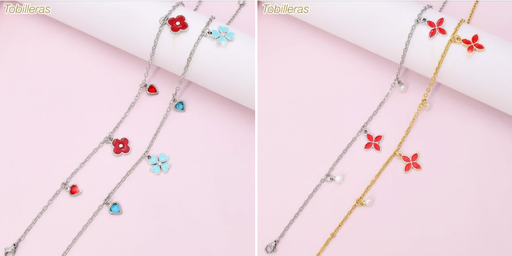 [AT05000110] TOBILLERA FLORES/ZIRCONIAS CORAZONES  COL SURT. K6859-100
