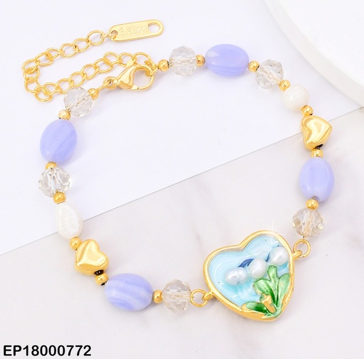 [EP18000772] PULSERA CHAQUIRAS COL/💛 CENTRO 🩵 C/FLORES B.K8357