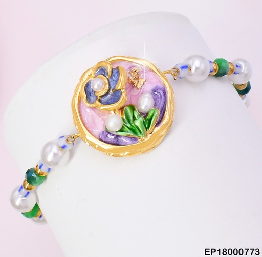 [EP18000773] PULSERA CHAQUIRAS COL./PERLAS. CENTRO RD FLOR MORADA K8361