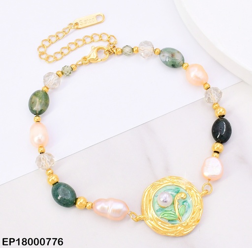[EP18000776] PULSERA CHAQUIRAS VERDES/ROSAS.CENTRO RD K8356